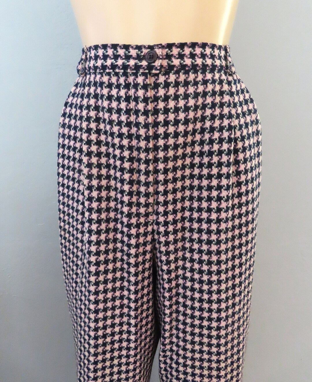 1960s Pink Houndstooth Tweed Wool Trouser Pleated Pants Pendleton 