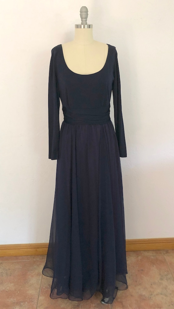 1970s Miss Elliette navy formal evening dress | m… - image 4