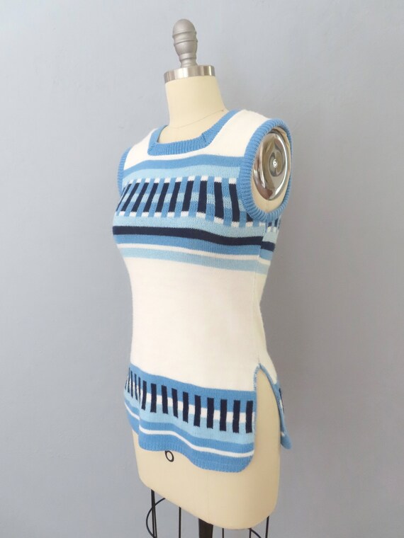 1960s blue striped pullover sweater vest top | sm… - image 5