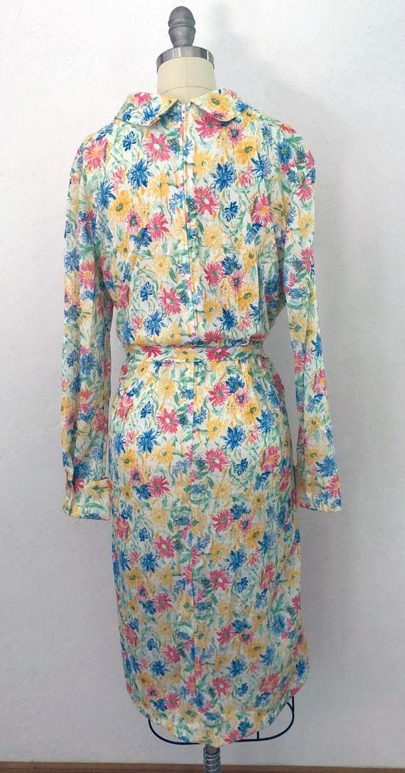 vintage 60s tie neck floral day dress | size larg… - image 8