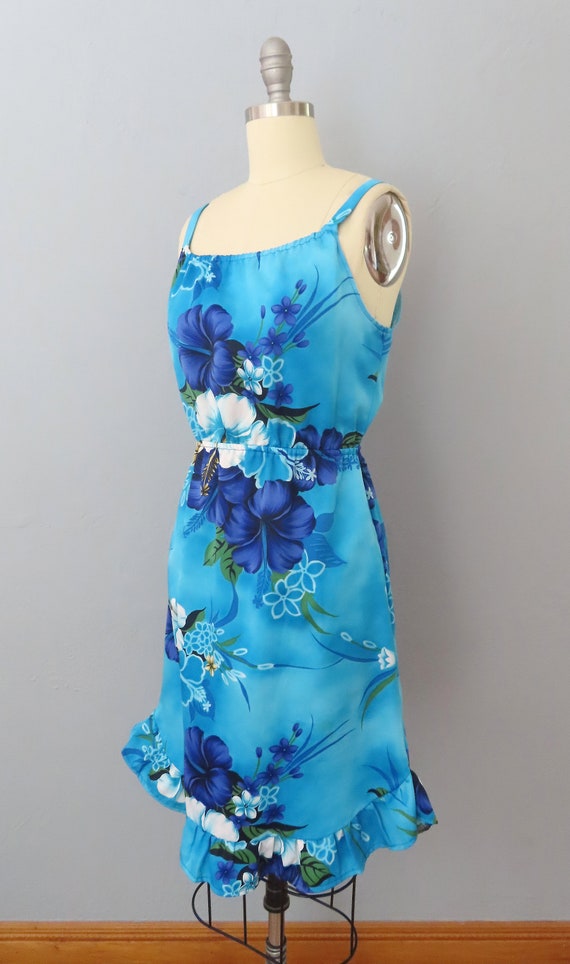 1980s blue Hawaiian floral sun dress | size mediu… - image 4