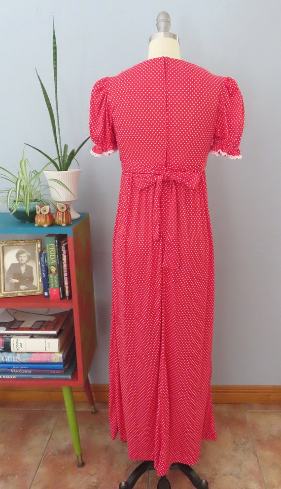 1970s Oops red polka dot maxi dress | medium | bo… - image 9