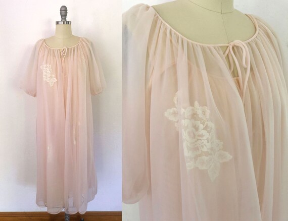 vintage 50s sheer lace peignoir robe set | size me