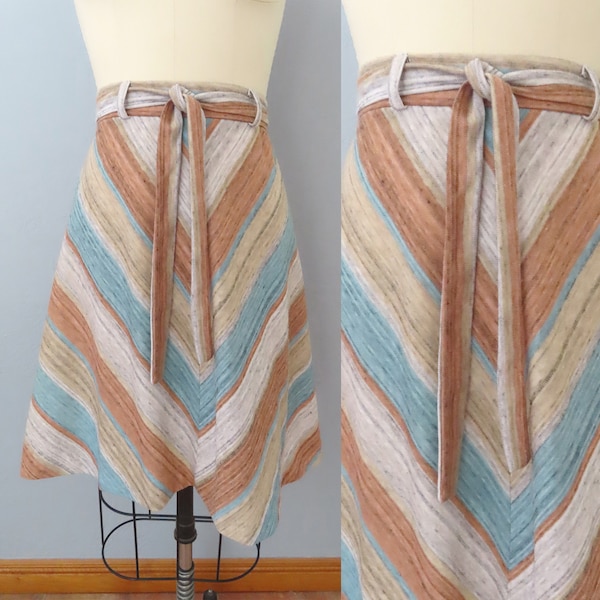 1970s boho striped knit belted skirt | size small | 1970s secretary skirt office skirt high waist skirt aline flare skirt bohemian
