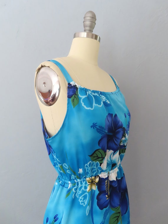 1980s blue Hawaiian floral sun dress | size mediu… - image 7