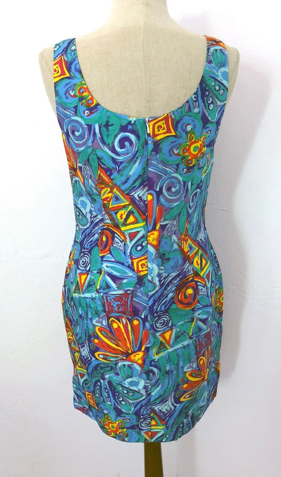 1990s hawaiian abstract floral silk sheath dress … - image 4