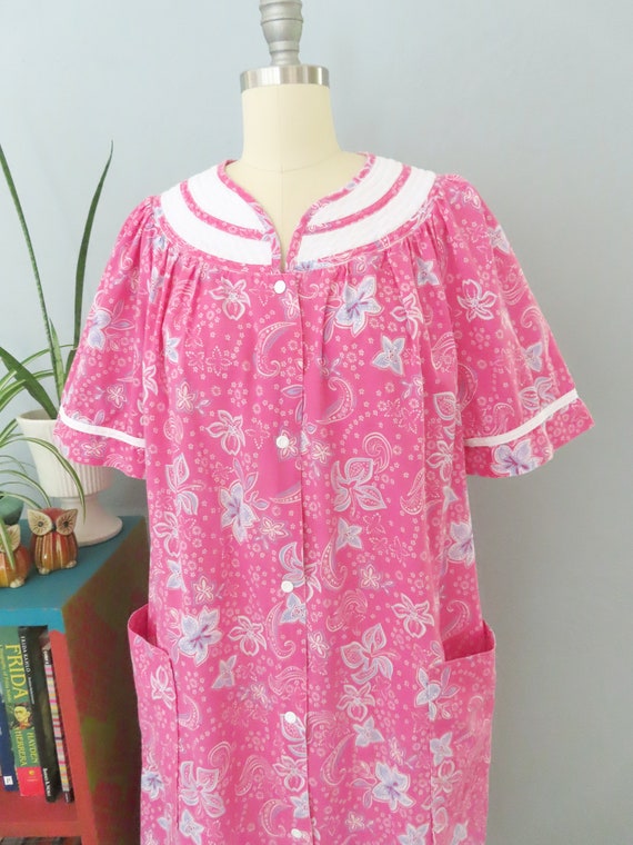 1980s red paisley floral house dress | large | mumu m… - Gem
