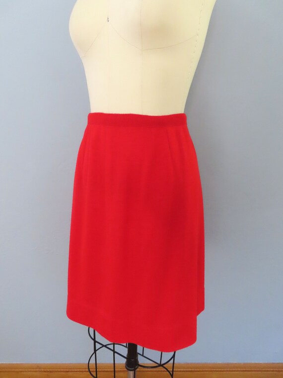 1960s red knit a-line mini skirt | size medium | … - image 7