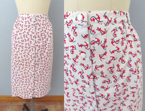 1970s nautical print midi pencil skirt | size med… - image 1