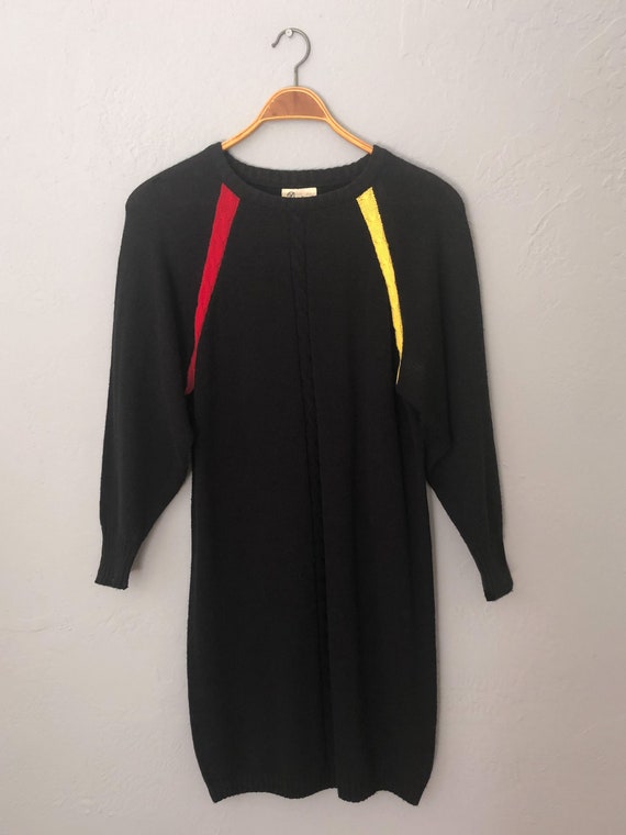 1970s black cable knit sweater dress | size large… - image 8