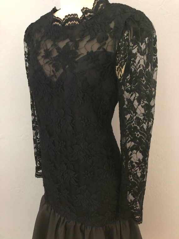 1980s black lace cocktail ballon dress formal dre… - image 5