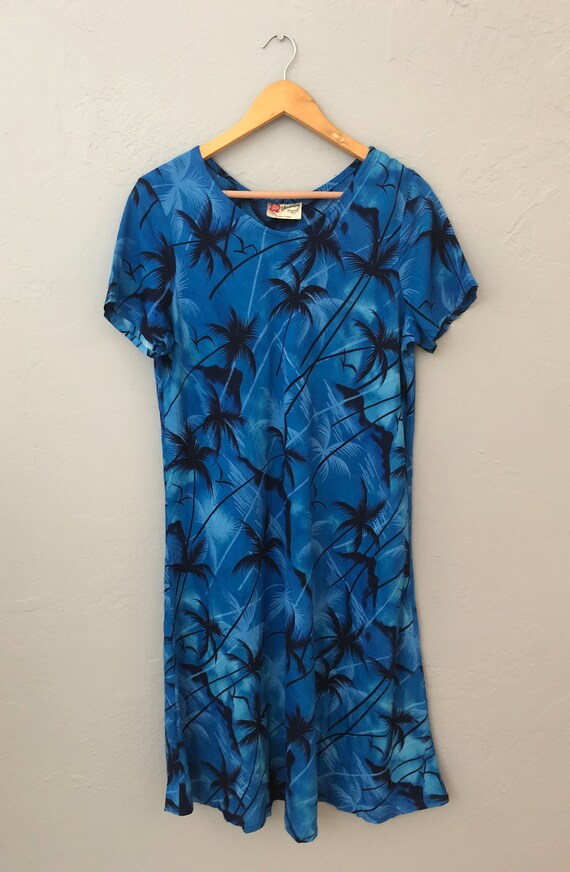 1980s blue hawaiian dress | size large | tropical… - image 7