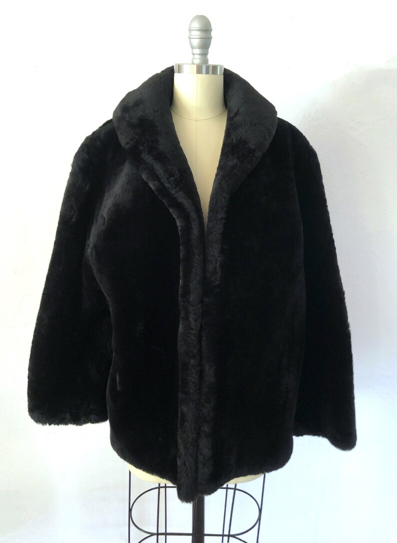 Vintage 1950s black mouton fur jacket car coat medium-large | Etsy