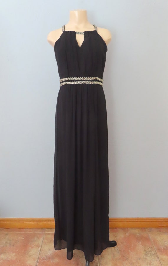 Y2K Black Beaded Halter Maxi Dress: 90s Minimalist Gown (size M) - Etsy