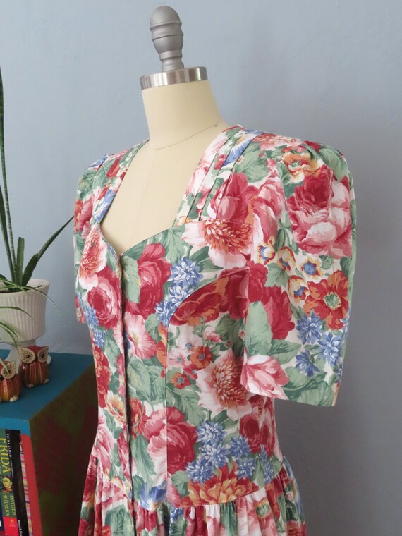 1980s cabbage rose floral cotton dress | medium |… - image 5