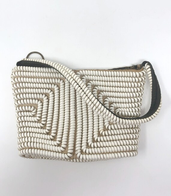 vintage 40s telephone cord purse white plastic coi