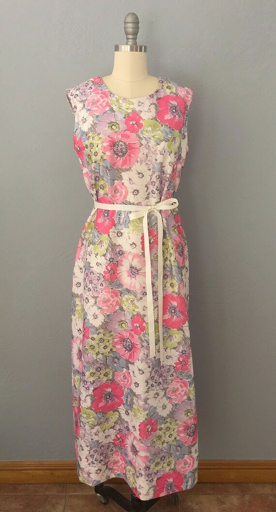 1960s sleeveless abstract floral maxi dress | siz… - image 8