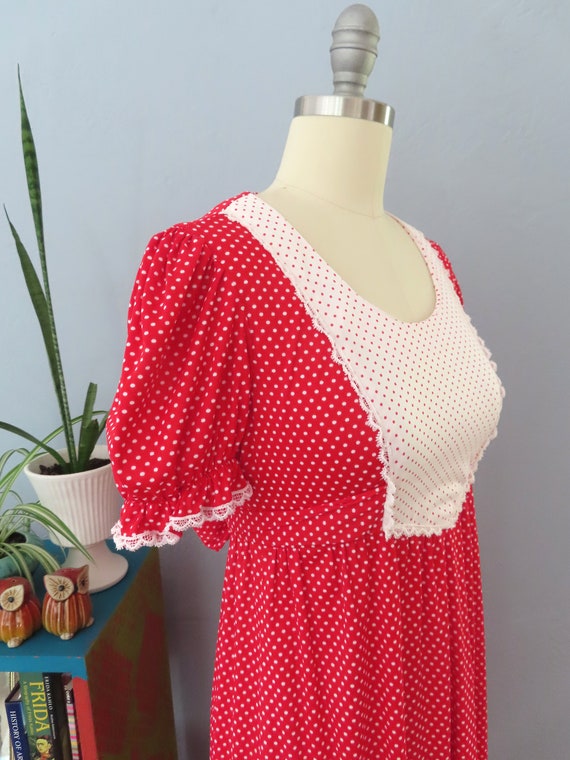 1970s Oops red polka dot maxi dress | medium | bo… - image 5