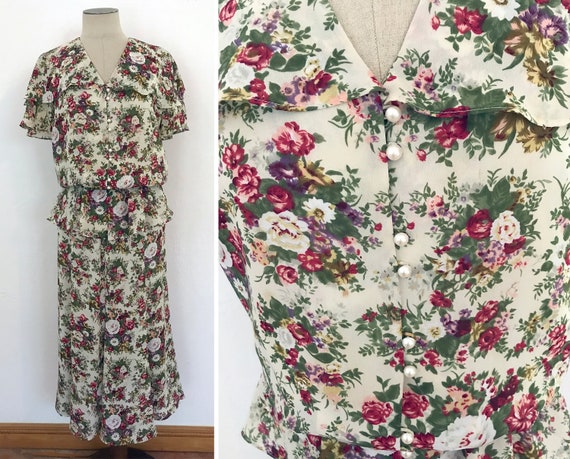 1970s Victorian floral top & skirt set | medium |… - image 1