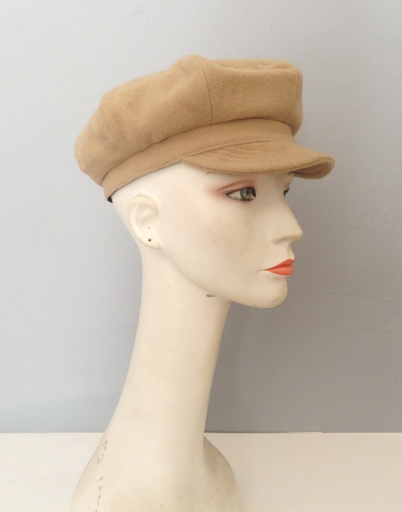 1980s tan brown newsboy wool cap | baker boy hat b