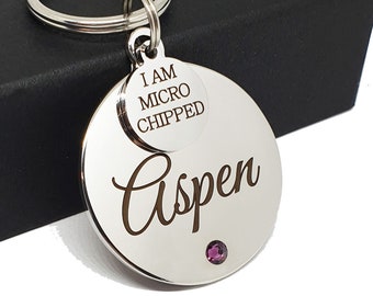 Personalized Dog ID Microchip Tag, Dog Name Tag With Swarovski Crystals, Engraved Dog Name Tag, Dog ID Name Tag, Custom Dog Tags for Dogs