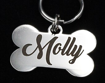 Small Bone Dog Tag, ID Tag for Dogs, Small Dog Collar Tag, Laser Engraved Dog Tag, Personalized Pet Bone Tag, Stainless Steel