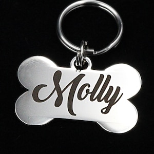 Small Bone Dog Tag, ID Tag for Dogs, Small Dog Collar Tag, Laser Engraved Dog Tag, Personalized Pet Bone Tag, Stainless Steel