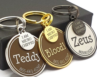 Personalized Dog ID Tag Custom Dog Tag Microchipped Engraved Pet ID Tag for Dogs with Microchip Engraved Dog Name Tag