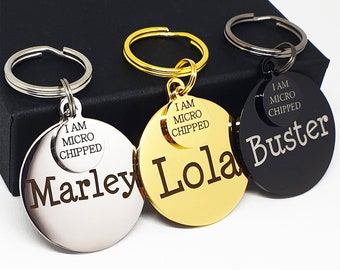 Microchipped Dog Tag Gold Black Stainless Steel, Microchip Dog Tag, Personalized Dog Tag, Engraved Dog Tag, Custom Dog Tag