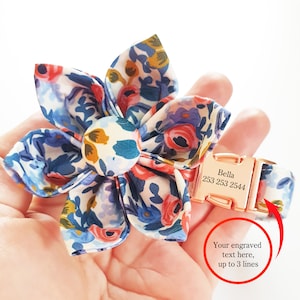 Aangepaste hondenhalsband met bloem, bloemenhalsband gepersonaliseerd gegraveerd, bloem + riem, 4 verschillende patronen, volledig metalen gesp