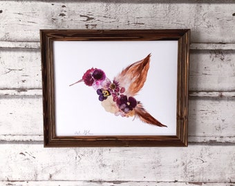 Pressed Flower Hummingbird Print