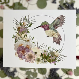 Pressed Flower Hummingbird Print