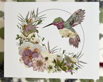 Pressed Flower Hummingbird Print