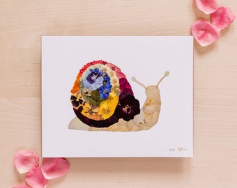 Pressed Flower Rainbow Snail Print