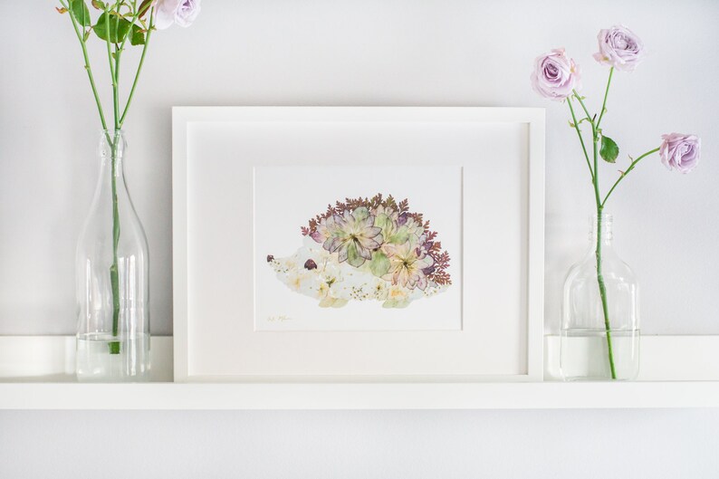 Pressed Flower Hedgehog Print image 1