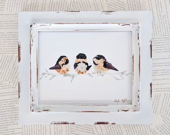 Pressed Flower Chickadees Print