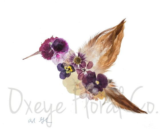 Pressed Flower Hummingbird Print 