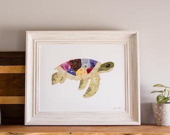 Pressed Flower Sea Turtle Print