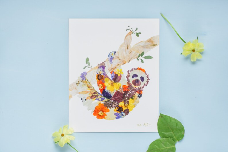 Pressed Flower Sloth Print image 3