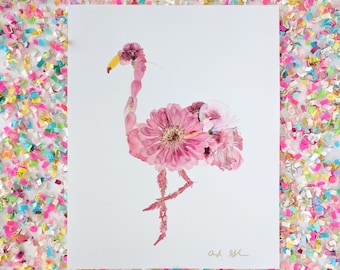 Pressed Flower Flamingo Print