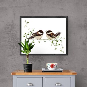 Pressed Flower Chickadee Couple Print
