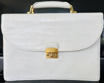 Dooney & Bourke White Croc-Embossed Briefcase Gold-Tone Hardware