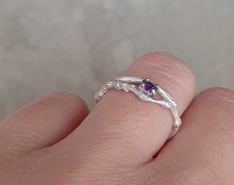 Handmade Sterling Silver Twig Ring, Amethyst Promise Ring