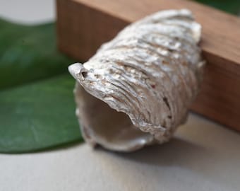 Orchid Leaf Silver Statement Ring, Big Wide Band