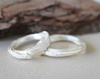 Olive Branch Knot Sterling Silver Wedding Band Set, His and Hers