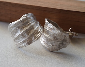 Leaf Hoop Earrings, Chunky Silver Open Hoops
