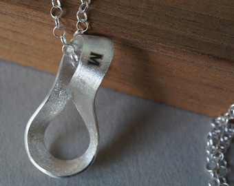 Small Mobius Strip Pendant, Laser Engraved Silver Necklace