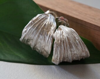 Orchid Leaf Hoop Earrings, Sterling Silver Botanical Hoops Cast from Real Leaves, Handmade Statement Earrings