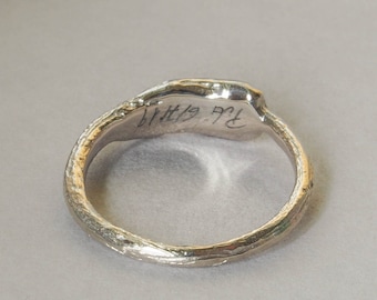 Profesional customize laser engraving inside for set of wedding bands. Engraving for set of wedding rings. Customize engraving inside rings