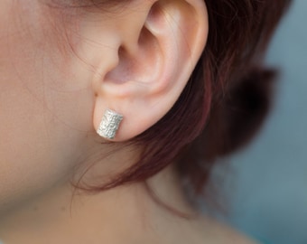 Sterling Silver Tree Bark Stud Earrings, Handmade